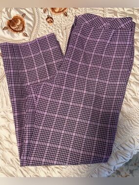 Vintage Astra Petite Pink Black Plaid Wool Blend Pants Size 8 Made in Korea